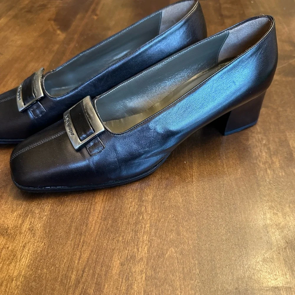 Vtg Yves Saint Laurent Brown‎ Shine Pumps Buckle Leather Size 10 *READ* - Picture 6 of 12
